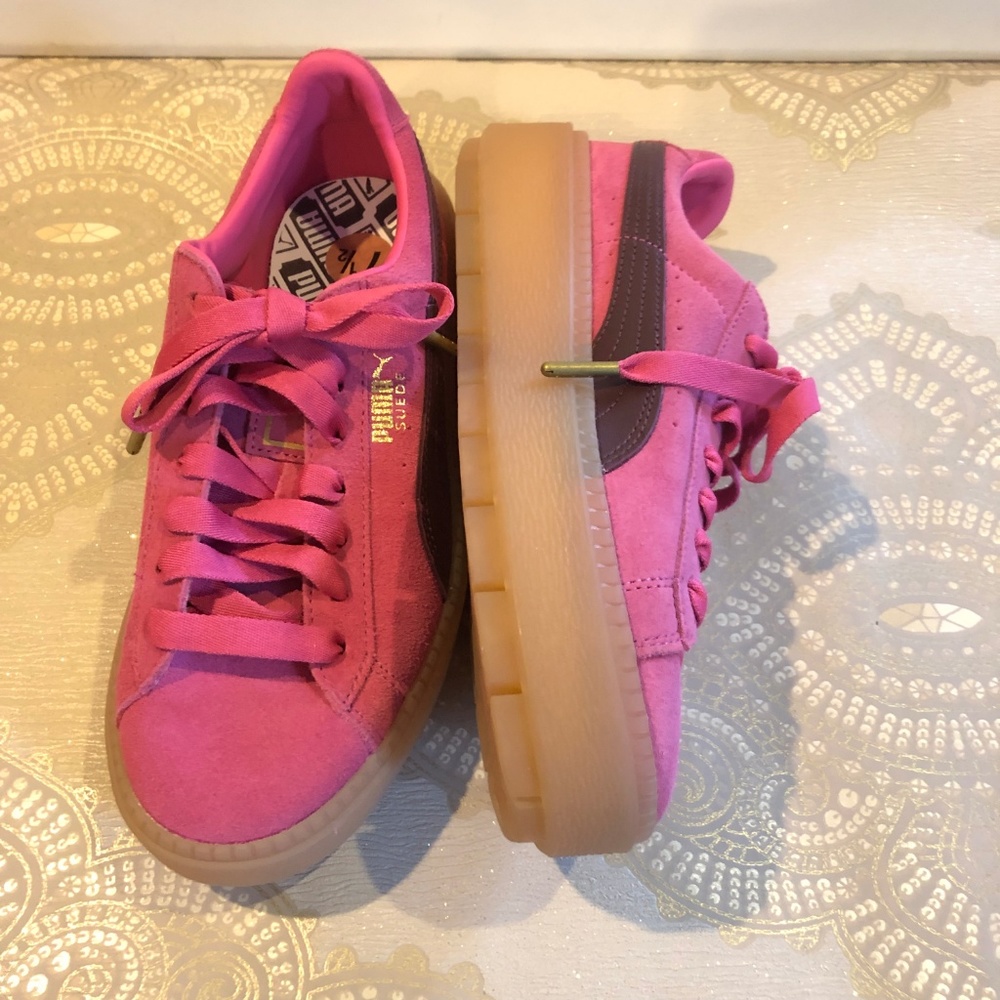 Puma Pink and Dark Burgundy Platform Suede Sneakers - Picture 5 of 6